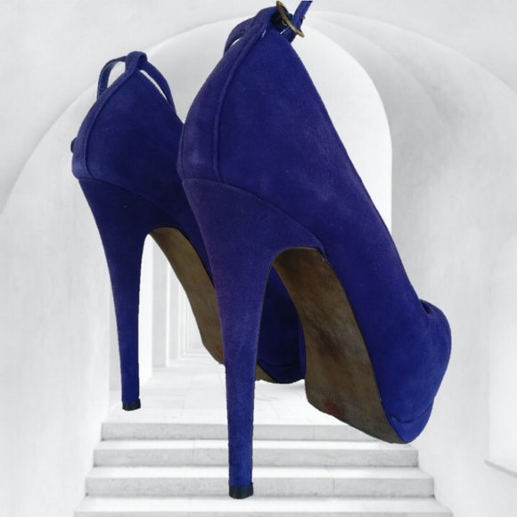 STEVE MADDEN 7.5 M VIOLET BLUE PURPLE SUEDE LEATHER PLATFORM STILETTO HEELS - Picture 11 of 17